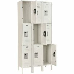 Global Industrial™ Infinity® 3-Tier 9 Door Locker, 12"Wx15"Dx24"H, Tan, Unassembled -Deals Lockers Store 493414TN 03