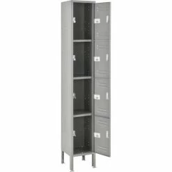 Global Industrial™ 4-Tier 4 Door Box Locker, 12"W x 12"D x 18"H, Gray, Unassembled -Deals Lockers Store 493455GY 03