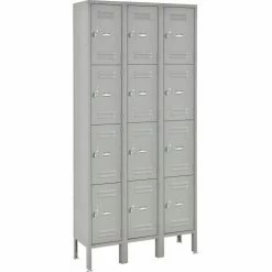 Global Industrial™ 4-Tier 12 Door Box Locker, 12"W x 12"D x 18"H, Gray, Assembled
