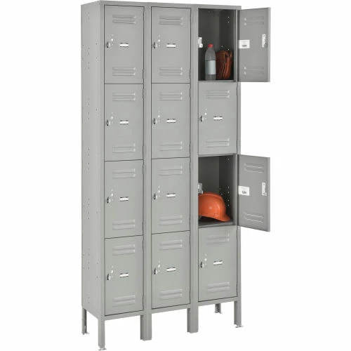 Global Industrial 4-Tier 12 Door Box Locker, 12"W x 12"D x 18"H, Gray, Assembled 4 Global Industrial 4-Tier 12 Door Box Locker, 12"W x 12"D x 18"H, Gray, Assembled - Image 2
