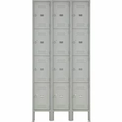 Global Industrial™ 4-Tier 12 Door Box Locker, 12"W x 15"D x 18"H, Gray, Unassembled -Deals Lockers Store 493456GY 02 1
