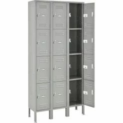 Global Industrial™ 4-Tier 12 Door Box Locker, 12"W x 15"D x 18"H, Gray, Assembled -Deals Lockers Store 493456GY 03 2