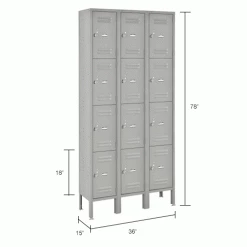 Global Industrial™ 4-Tier 12 Door Box Locker, 12"W x 15"D x 18"H, Gray, Unassembled -Deals Lockers Store 493458GYIN dim