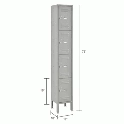 Global Industrial™ 4-Tier 4 Door Box Locker, 12"W x 18"D x 18"H, Gray, Unassembled -Deals Lockers Store 493459GYIN dim
