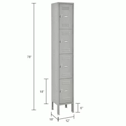 Global Industrial 4-Tier 4 Door Box Locker, 12"W x 18"D x 18"H, Gray, Assembled -Deals Lockers Store 493469GYIN dim