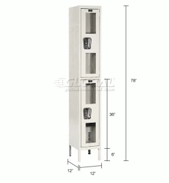 Hallowell® 2-Tier 2 Door Safety-View Locker, 12"W x 12"D x 36"H, Tan, Unassembled -Deals Lockers Store 562630 dim 1