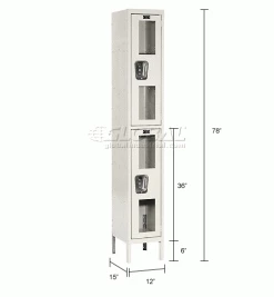 Hallowell® 2-Tier 2 Door Safety-View Locker, 12"W x 15"D x 36"H, Tan, Unassembled -Deals Lockers Store 562632 dim
