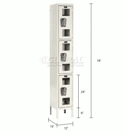 Hallowell® 3-Tier 3 Door Safety-View Locker, 12"W x 15"D x 24"H, Tan, Unassembled -Deals Lockers Store 562638 dim