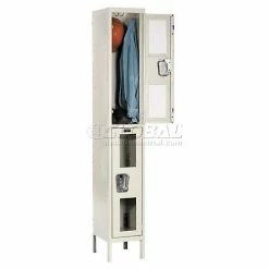 Hallowell® 2-Tier 2 Door Safety-View Locker, 12"W x 18"D x 36"H, Tan, Assembled -Deals Lockers Store 562650 10 1