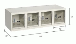 Hallowell® 1-Tier 4 Door Safety-View Wall Mount Locker, 12"Wx18"x14-3/4"H, Tan, Assembled -Deals Lockers Store 562667 dim 1