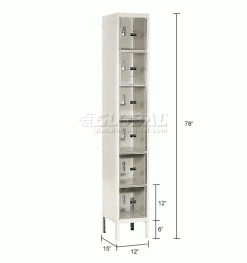Hallowell® 6-Tier 6 Door Safety-View Locker, 12"W x 15"D x 12"H, Tan, Assembled -Deals Lockers Store 562670 dim