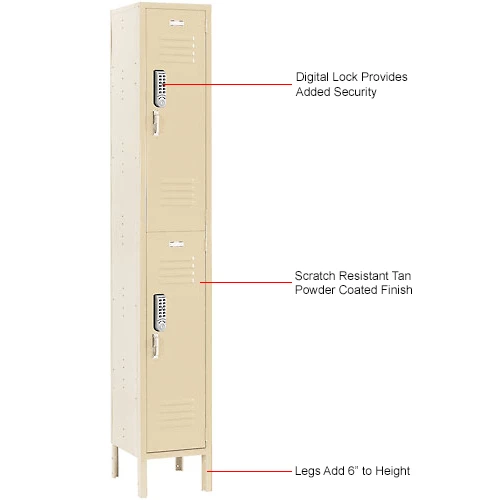 Global Industrial 2-Tier 2 Door Digital Locker, 12"W x 18"D x 36"H, Tan, Assembled 4 Global Industrial 2-Tier 2 Door Digital Locker, 12"W x 18"D x 36"H, Tan, Assembled - Image 2
