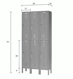 Global Industrial™ Capital® 2-Tier 6 Door Locker, 12"Wx18"Dx36"H, Gray, Assembled -Deals Lockers Store 652049GY dim