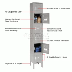 Global Industrial™ 6-Tier 6 Door Box Locker, 12"W x 15"D x 12"H, Gray, Assembled