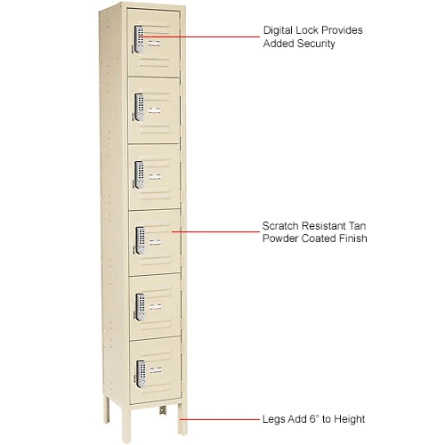 Global Industrial 6-Tier 6 Door Digital Box Locker, 12"W x 12"D x 12"H, Tan, Assembled 5 Global Industrial 6-Tier 6 Door Digital Box Locker, 12"W x 12"D x 12"H, Tan, Assembled - Image 3