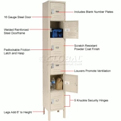 Global Industrial™ 6-Tier 6 Door Box Locker, 12"W x 12"D x 12"H, Tan, Unassembled -Deals Lockers Store 652054TN 1wco