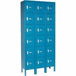 Global Industrial™ 6-Tier 18 Door Box Locker, 12"W x 18"D x 12"H, Blue, Unassembled