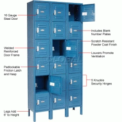 Global Industrial™ 6-Tier 18 Door Box Locker, 12"W x 18"D x 12"H, Blue, Unassembled -Deals Lockers Store 652055BL 1wco