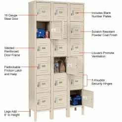 Global Industrial™ 6-Tier 18 Door Box Locker, 12"W x 12"D x 12"H, Tan, Assembled