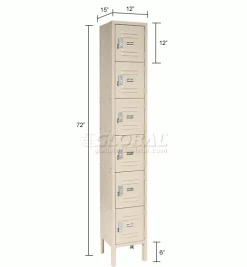 Global Industrial™ 6-Tier 6 Door Box Locker, 12"W x 15"D x 12"H, Tan, Unassembled -Deals Lockers Store 652056TN dim