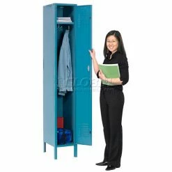 Global Industrial™ Paramount® 1-Tier 1 Door Locker, 15"Wx18"Dx72"H, Blue, Unassembled -Deals Lockers Store 652060BL 03 3
