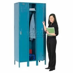 Global Industrial™ Paramount® 1-Tier 3 Door Locker, 15"Wx18"Dx72"H, Blue, Assembled -Deals Lockers Store 652060BL 07 1