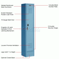 Global Industrial™ Paramount® 1-Tier 1 Door Locker, 12"Wx12"Dx72"H, Blue, Assembled -Deals Lockers Store 652060BL 1wco 2