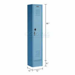 Global Industrial™ Paramount® 1-Tier 1 Door Locker, 12"Wx12"Dx60"H, Blue, Unassembled -Deals Lockers Store 652060BL dim