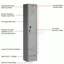 Global Industrial™ Paramount® 1-Tier 1 Door Locker, 15"Wx18"Dx72"H, Gray, Unassembled -Deals Lockers Store 652060GY 1wco 1