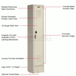 Global Industrial™ Paramount® 1-Tier 1 Door Locker, 12"Wx18"Dx60"H, Tan, Assembled -Deals Lockers Store 652060TN 1wco