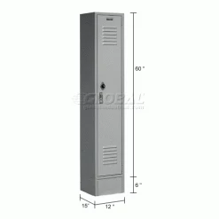 Global Industrial™ Paramount® 1-Tier 1 Door Locker, 12"Wx15"Dx60"H, Gray, Assembled -Deals Lockers Store 652062GY dim
