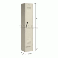 Global Industrial™ Paramount® 1-Tier 1 Door Locker, 12"Wx18"Dx60"H, Tan, Assembled -Deals Lockers Store 652064TN dim