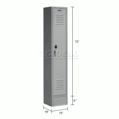 Global Industrial™ Paramount® 1-Tier 1 Door Locker, 15"Wx18"Dx72"H, Gray, Unassembled -Deals Lockers Store 652072GY dim