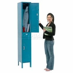 Global Industrial™ Paramount® 2-Tier 2 Door Locker, 12"Wx15"Dx36"H, Blue, Unassembled -Deals Lockers Store 652074BL 03