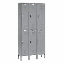 Global Industrial™ Paramount® 2-Tier 2 Door Locker, 12"Wx18"Dx36"H, Gray, Assembled -Deals Lockers Store 652074GY 01