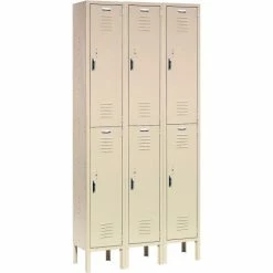 Global Industrial™ Paramount® 2-Tier 6 Door Locker, 12"Wx15"Dx36"H, Tan, Assembled