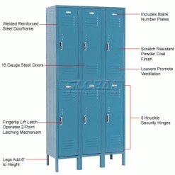 Global Industrial™ Paramount® 2-Tier 6 Door Locker, 12"Wx12"Dx36"H, Blue, Assembled -Deals Lockers Store 652075BL 1wco