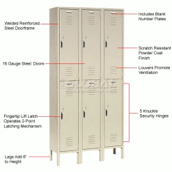 Global Industrial™ Paramount® 2-Tier 6 Door Locker, 12"Wx15"Dx36"H, Tan, Assembled -Deals Lockers Store 652075TN 1wco 1