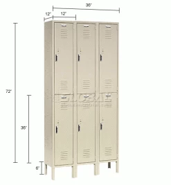 Global Industrial™ Paramount® 2-Tier 6 Door Locker, 12"Wx12"Dx36"H, Tan, Unassembled -Deals Lockers Store 652075TN dim