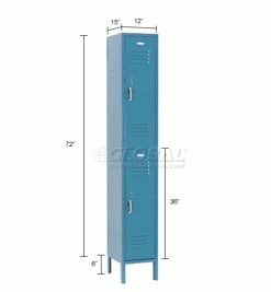 Global Industrial™ Paramount® 2-Tier 2 Door Locker, 12"Wx15"Dx36"H, Blue, Unassembled -Deals Lockers Store 652076BL dim