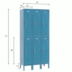 Global Industrial™ Paramount® 2-Tier 6 Door Locker, 12"Wx18"Dx36"H, Blue, Unassembled -Deals Lockers Store 652079BLIN dim