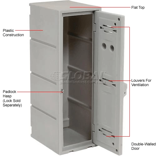 Remco Plastics 2-Tier 2 Door Box Plastic Locker, 12"W x 15"D x 36"H, Gray, Assembled 14 Remco Plastics 2-Tier 2 Door Box Plastic Locker, 12"W x 15"D x 36"H, Gray, Assembled - Image 12