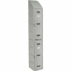 Remco Plastics 2-Tier 2 Door Box Plastic Locker, 12"W x 15"D x 47"H, Gray, Assembled -Deals Lockers Store 652087 02