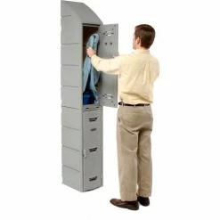 Remco Plastics 2-Tier 2 Door Box Plastic Locker, 12"W x 15"D x 47"H, Gray, Assembled -Deals Lockers Store 652087 03