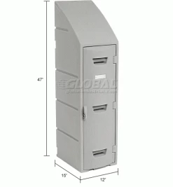 Remco Plastics 2-Tier 2 Door Box Plastic Locker, 12"W x 15"D x 47"H, Gray, Assembled -Deals Lockers Store 652087 dim