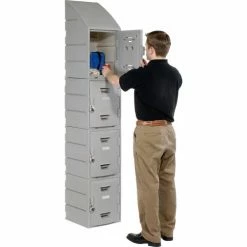 Remco Plastics 4-Tier 4 Door Box Plastic Locker, 15"W x 15"D x 18"H, Gray, Assembled -Deals Lockers Store 652088 08