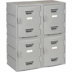 Remco Plastics 4-Tier 4 Door Box Plastic Locker, 15"W x 15"D x 18"H, Gray, Assembled -Deals Lockers Store 652088 15