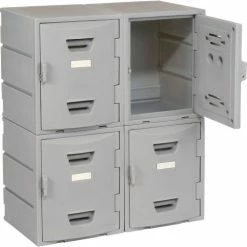 Remco Plastics 4-Tier 4 Door Box Plastic Locker, 15"W x 15"D x 18"H, Gray, Assembled -Deals Lockers Store 652088 16