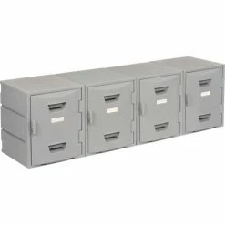 Remco Plastics 4-Tier 4 Door Box Plastic Locker, 15"W x 15"D x 18"H, Gray, Assembled -Deals Lockers Store 652088 18