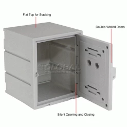 Remco Plastics 4-Tier 4 Door Box Plastic Locker, 15"W x 15"D x 18"H, Gray, Assembled -Deals Lockers Store 652088 3wco
